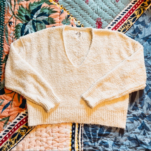 Free People We the Free Theo V-Neck Sweater - Cream - Picture 4 of 7